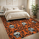 Vintage Orange Skull Damask Area Rug