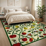 Vibrant Apples Pears Bees Fruit Orchard Area Rug