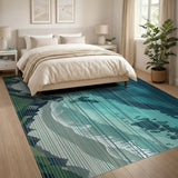 Teal Striped Coastal Cliffs Area Rug