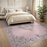 Pink Pink Ornate Floral Medallion Rug