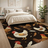 ODIKA Washable Farmhouse Chicken Print Area Rug - Non-Slip Low Pile