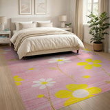 Vibrant Pink Daisy Yellow Flower Area Rug
