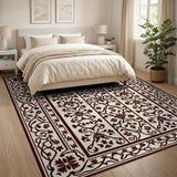Ornate Traditional Persian Floral Rug in Maroon on Beige