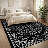 Ornate Black White Filigree Area Rug