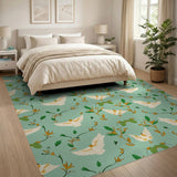 Teal Dove Olive Branch Pattern Area Rug