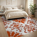 Vibrant Orange Floral Damask Area Rug