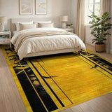 Geometric Yellow Area Rug with Black Art Deco Motifs