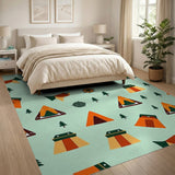 Whimsical Cartoon Camping Tents Pines Rug