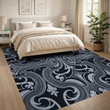 Ornate Black White Damask Swirl Rug