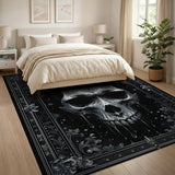 Ornate Distressed Skull Black White Area Rug