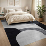Geometric Modern Black White Curved Geometric Area Rug