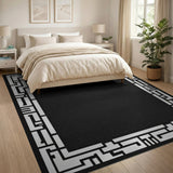 Bold Geometric Frame Black White Area Rug