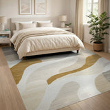 Abstract Area Beige and Neutral Abstract Wavy Beige Grey Area Rug