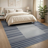 Navy Blue White Striped Coastal Area Rug