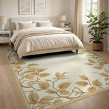 Elegant Tan Leaf Border Beige Area Rug