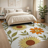 Orange Sunflower Floral Pattern Area Rug