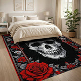 Skull and Crimson Roses Gothic Area Rug