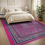 Pink Pink Labyrinth Maze Geometric Area Rug