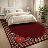 Red Floral Ornate Border Area Rug