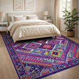 Vibrant Purple Geometric Heritage Tribal Area Rug