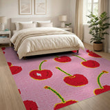 Playful Cherry Pattern Pink Area Rug
