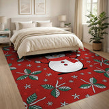 Festive Cartoon Snowman Holly Red Area Rug