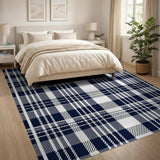 Navy Blue and White Plaid Area Rug