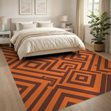 Bold Orange Geometric Maze Area Rug