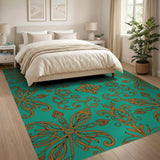 Teal Persian Area Rug with Gold Floral Motifs