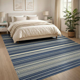 Navy Blue Ivory Geometric Stripe Area Rug
