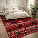 Festive Red Reindeer Holiday Area Rug