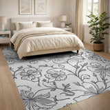 Grey Grey Floral Line Art Area Rug