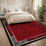 Red Celtic Maze Rug with Tribal Knot Borders