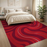 Red Vibrant Red Wave Abstract Area Rug