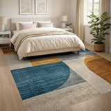 Teal Orange Curved Geometric Area Rug