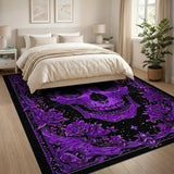 Purple Cat Skull Floral Area Rug