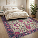 Ivory Pink Floral Persian Area Rug