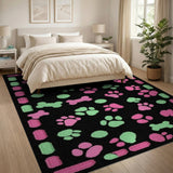 Playful Pink Green Paw Print Bone Area Rug