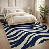 Navy Wavy Stripe Area Rug