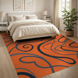 Vibrant Orange Heart Swirl Area Rug
