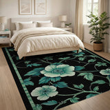 ODIKA Washable Teal Floral Vintage Area Rug - Low Pile, Non-Slip & Pet Friendly