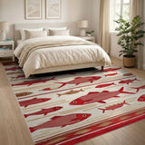 Red Swimming Fish Southwestern Area Rug