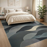 Geometric Modern Grey Abstract Wavy Grey Area Rug