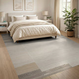 Neutral Beige Grey Woven Stripe Area Rug