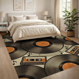 Retro Vinyl Records Cassette Area Rug