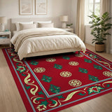 Festive Red Christmas Tree Gold Medallion Rug