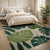 Green Boho Chic Lush Green Monstera Leaves Area Rug