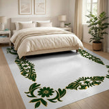 Elegant Green Floral Ornate Border Rug