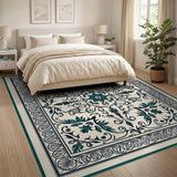 Ornate Traditional Persian Ornate Teal Medallion Persian Area Rug