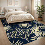 Tribal Sun and Triangle Navy Area Rug